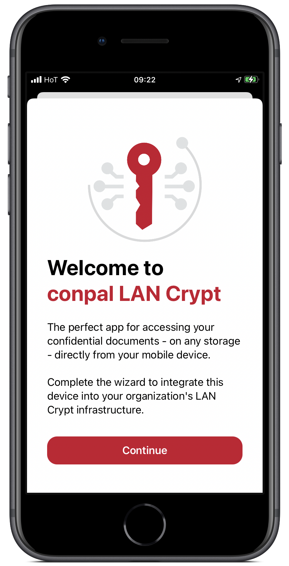 EN_iOS_V1_Welcome Screenshot conpal LAN Crypt for iOS