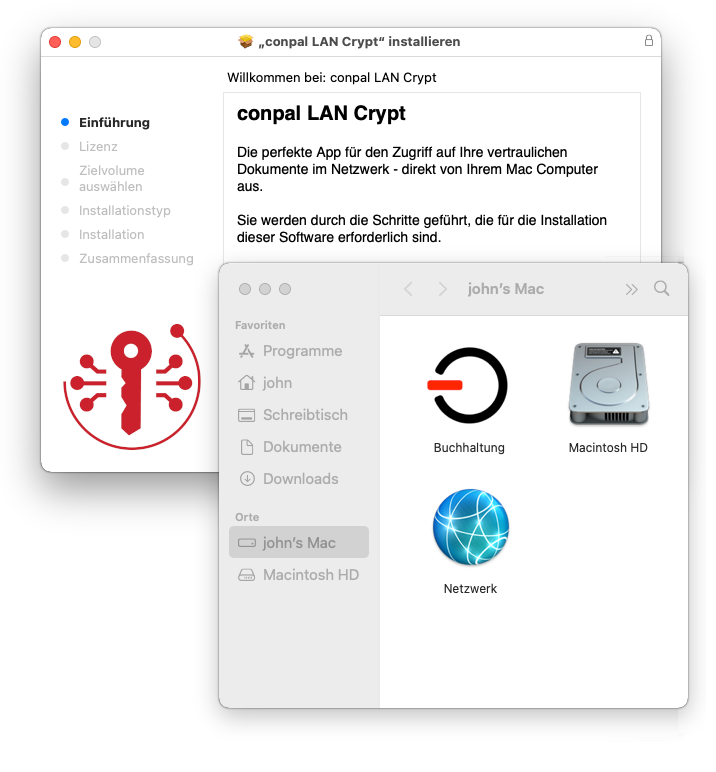 macOS_V1_Screenshot_DE Screenshot conpal LAN Crypt für macOS