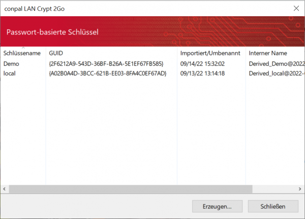 conpal LAN Crypt 2Go Key Ring Dialog